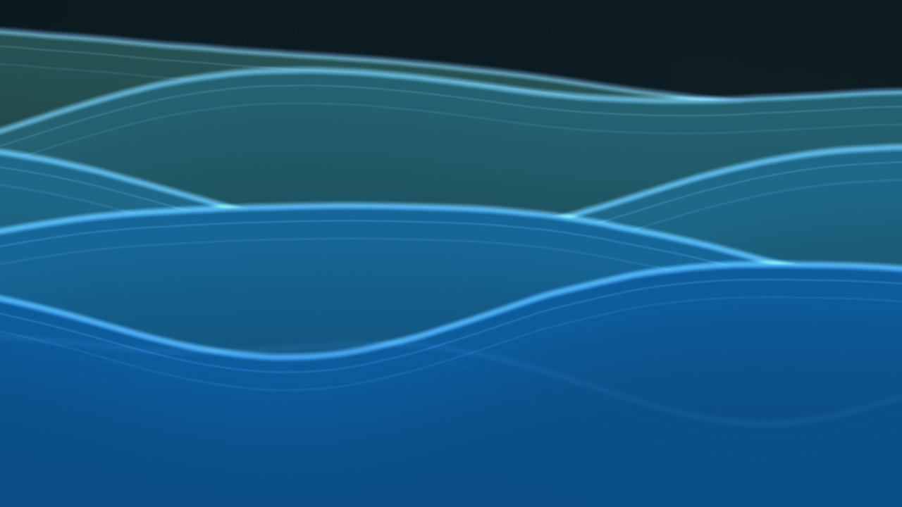 The rolling waves scene: layered swells of blue drawn as flowing lines under a dark sky